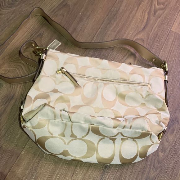 Coach Handbags - Coach Beige purse Signature Canvas and Leather Hobo bag gold